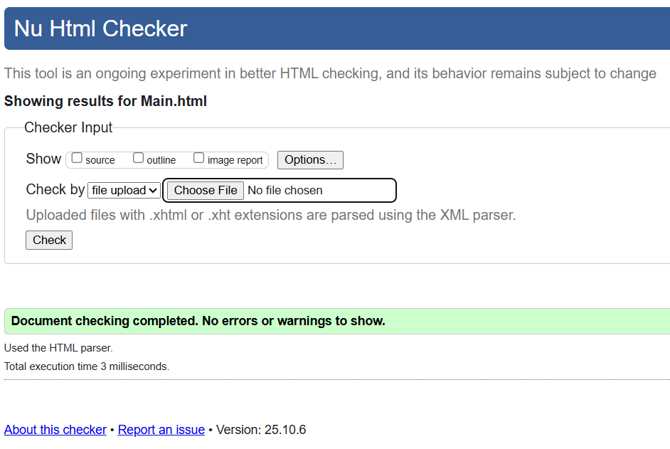 HTML Validation Screenshot for Main.html